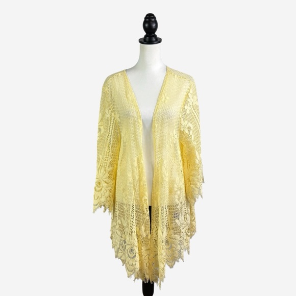 NEW Torrid Scalloped Lace Kimono 3X-4X 22-26 Yellow Open Front 3/4 Sleeves - Picture 3 of 9